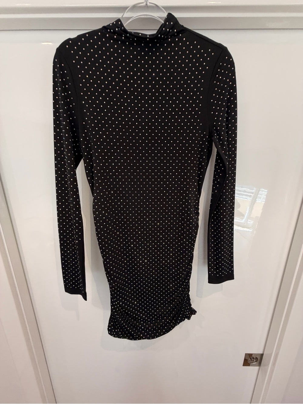 Maje Black Long-Sleeve Polka Dot Bodycon Dress